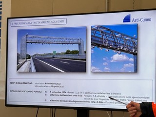 Alcuni momenti del sopralluogo tenuto questa mattina sul cantiere dell'autostrada Asti-Cuneo grazie all'iniziativa di Itinera, Confindustria Piemonte e Confindustria Cuneo