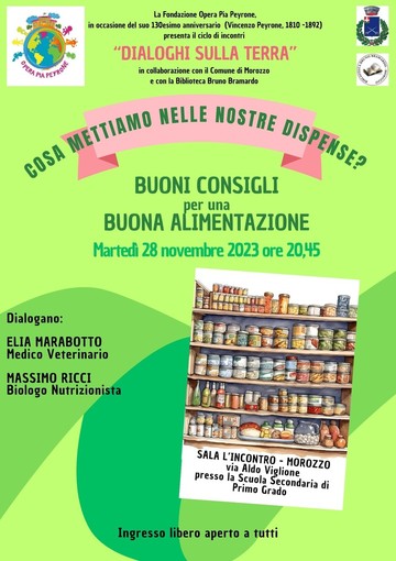 Per &quot;Dialoghi di libertà&quot; la Fondazione Opera Pia Peyrone di Morozzo organizza l'incontro &quot;Cosa mettiamo nelle nostre disponse?&quot;