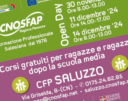 Il 22 e il 30 novembre Open Day di Cnos Fap a Saluzzo per i corsi gratuiti rivolti ai giovani 12/24 anni