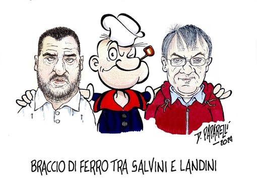 Le polemiche tra il Ministro Salvini e il leader Sindacale CGIL Landini nella vignetta di Danilo Paparelli