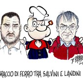 Le polemiche tra il Ministro Salvini e il leader Sindacale CGIL Landini nella vignetta di Danilo Paparelli