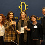 Da sinistra Giulia Giordano, presidente della cooperativa Fiordaliso, Laura Boldrini e Chiara Gribaudo, con i due protagonisti del lungo cammino Eva Garelli e Pietro Vertamy