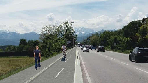 Nel render la futura pista ciclabile di via Torino