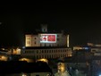 Il castello di Barolo illuminato dal logo &quot;Borghi più belli d'Italia&quot;