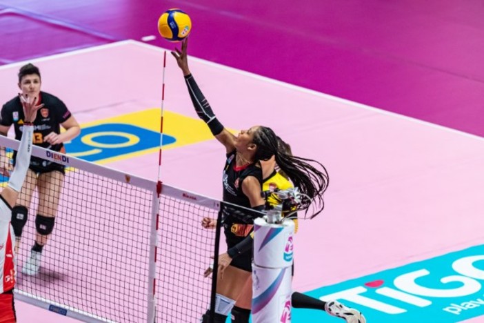 Wilma Salas della Smi Roma Volley, premiata MVP del match, in azione