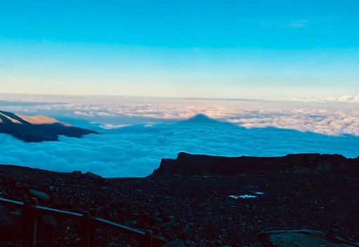 Il Monviso e la sua ombra su un mare di nuvole: lo scatto del gestore del rifugio &quot;Quintino Sella&quot;