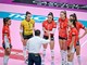 Coach Pintus e le ragazze della Honda Olivero Cuneo durante il match contro SMI Roma Volley (Foto di Danilo Ninotto).