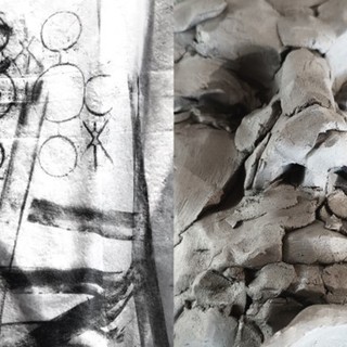 A sinistra: dettaglio Anima Raccolta II, Martina Gagliardi. A destra: dettaglio Custodi d’acqua, Cristina Saimandi.