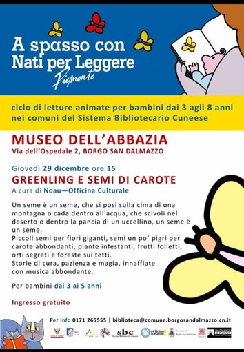 A Borgo San Dalmazzo la lettura per bambini &quot;Greenling e semi di carote&quot;