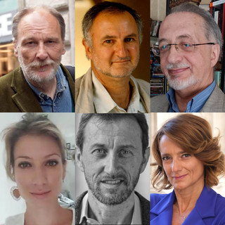 In alto da sinistra in senso orario: Luca Borzani, Marco Aime, Alessandro Sisti, l’ex ministro Elena Bonetti, Blasco Pisapia e Simona Capovilla