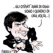 La vignetta di Paparelli per gli ottant'anni di Gianni Morandi