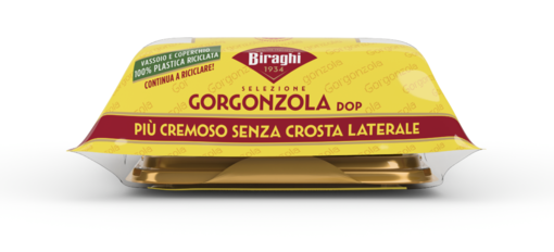 Biraghi punta sull’innovazione green: la nuova confezione del Gorgonzola DOP Selezione 200g utilizza per vassoio e cupola plastica 100% riciclata