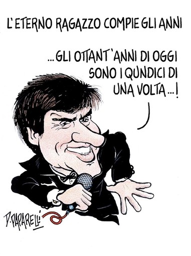 La vignetta di Paparelli per gli ottant'anni di Gianni Morandi