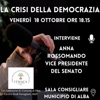 La vice presidente del Senato Anna Rossomando ad Alba per parlare di crisi della democrazia