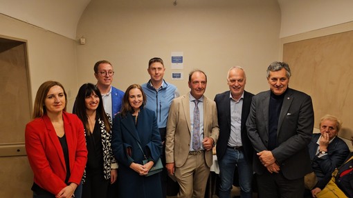 Da sinistra Katia Manassero, Simona Giaccardi, Matteo Gagliasso, Gianna Gancia, paolo Demarchi, Eros Pessina, Giorgio Maria Bergesio e Luigi Genesio Icardi