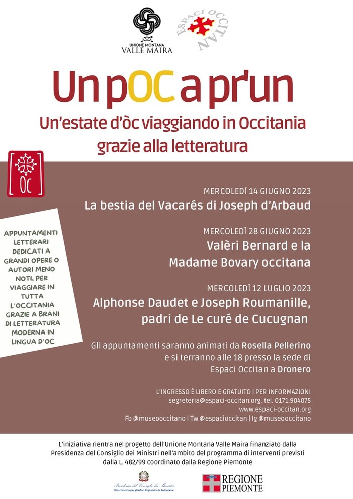 Dronero, all'Espaci Occitan tre appuntamenti letterari in lingua d'oc