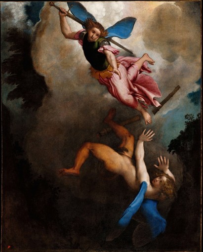 Lorenzo Lotto, San Michele Arcangelo caccia Lucifero (1545)