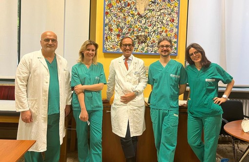 Nella foto da sinistra il chirurgo toracico e la Cardiologa aritmologa dell’Ospedale Karolinska, il prof. De Ferrari, i dottori Guerrera e Dusi