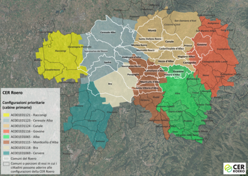 La mappa che riporta il territorio di interesse prioritario della CER Roero