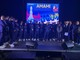 La squadra e lo staff di Cuneo Volley 2024/2025 sul palco di piazza Galimberti in chiusura della serata di presentazione