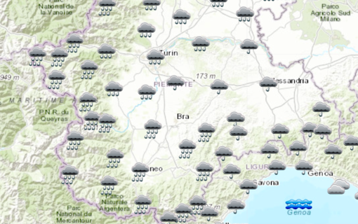 Nella grafica le previsioni Arpa per domani, sabato 20 maggio, in orario 12-24