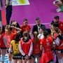 Coach Pintus e le ragazze della Honda Olivero Cuneo in un momento del match contro Bergamo (foto di Danilo Ninotto)