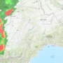 L'immagine prodotta in questo momento dalla mappa radar meteorologica di Arpa che stima il tipo di precipitazione al suolo, derivante dal mosaico dei radar meteorologici di Bric della Croce e Monte Settepani. In rosso la grandine. In arancione pioggia mista a grandine. IN verde la pioggia