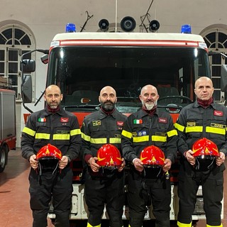 Marco Sidoti, Luca Fumero, Andrea Bianco ed Enrico Giordano, nuovi caposquadra del distaccamento dei Vigili del fuoco di Savigliano