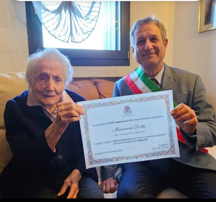 Marianna Dotta 103 anni con il sindaco Antonello Portera