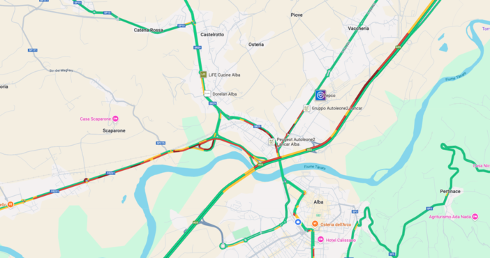 La situazione della viabilità attorno ad Alba alle 8.20 di questa mattina