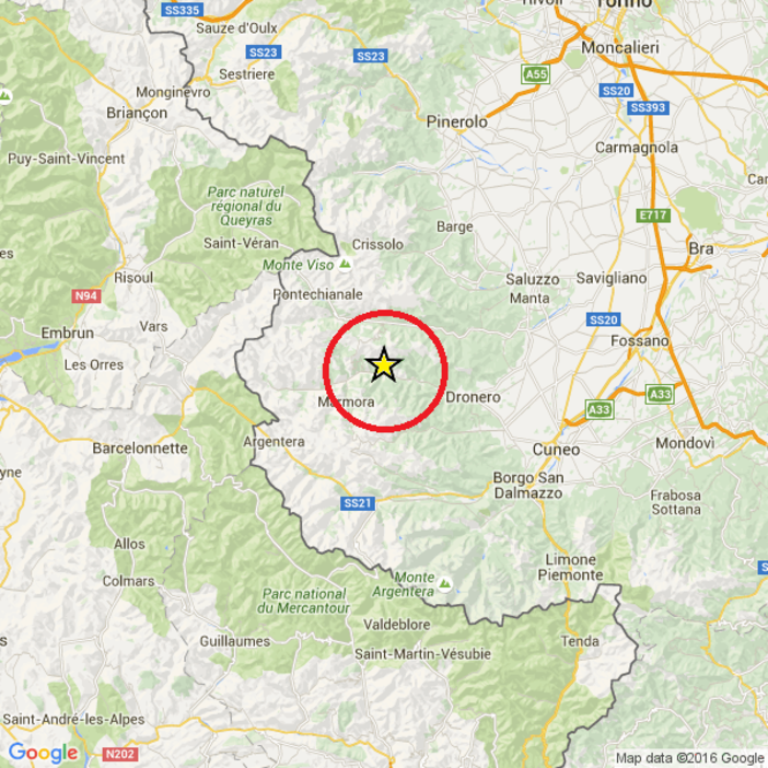 Terremoto di magnitudo ML 1.5 della Scala Richter con epicentro a Celle Macra