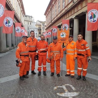 Volontari della squadra di Rifreddo al recente raduno regionale del Corpo AIB Piemonte ad Acqui Terme