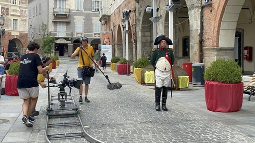 Un momento delle riprese a Piazza