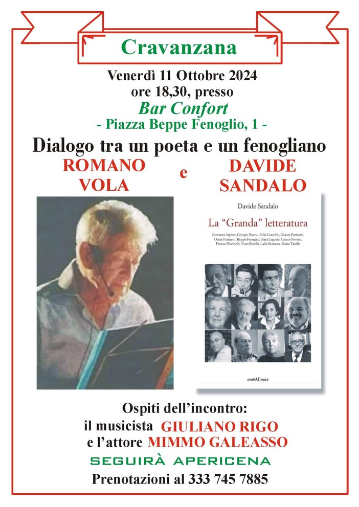 &quot;Dialogo tra un poeta e un fenogliano&quot;, al Bar Confort di Cravanzana il poeta Romano Vola e lo scrittore Davide Sandalo