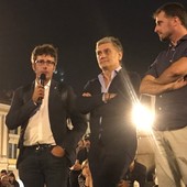 Lauria con il filosofo Diego Fusaro in una serata sulla libertà vaccinale a Cuneo