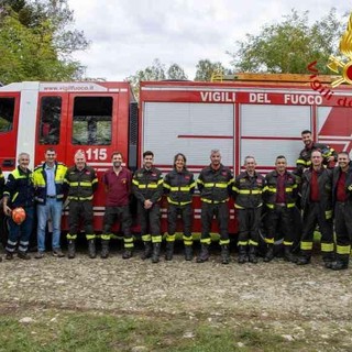 Vigili del fuoco volontari di Fossano impegnati in un'esercitazione di Protezione civile