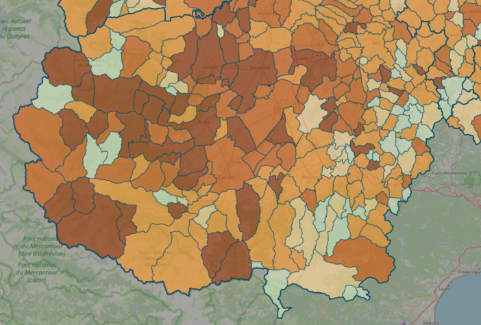 LA MAPPA DEL 15 NOVEMBRE - IN MARRONE SCURO I CENTRI CON INDICE SUPERIORE A 18 CONTAGI OGNI 1.000 ABITANTI