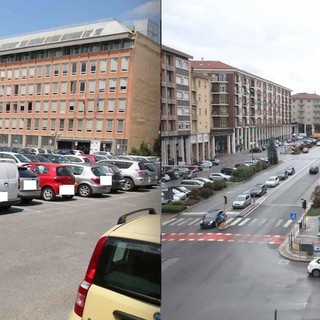 Il piazzale 'dell'INPS' (a sinistra) e piazza Europa (a destra)