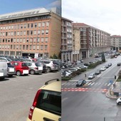 Il piazzale 'dell'INPS' (a sinistra) e piazza Europa (a destra)