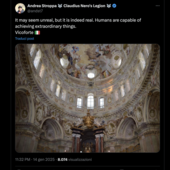 Il Santuario di Vicoforte in un tweet di Andrea Stroppa, referente italiano di Elon Musk